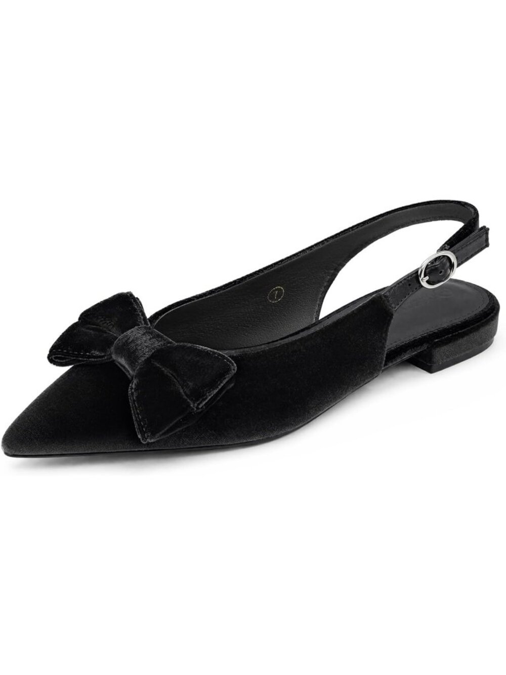 Women's Black Velvet Slingback Flat Pointed Toe Bow Comfortable Slip On Shoes